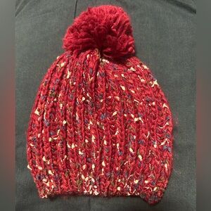 Red Knit Beanie with Pom Pom